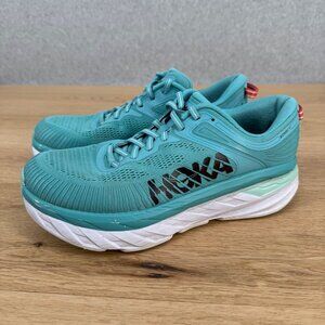Hoka Womens Bondi 7 Max Cushioned Road Running Shoe Size 10 Wide Teal White